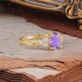Nature-Inspired Vintage 4-Prong Pear Cut Amethyst Ring